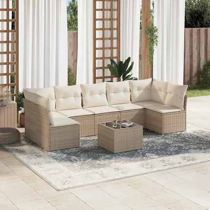 Matgrupp för trädgården med dynor 8 delar beige konstrotting