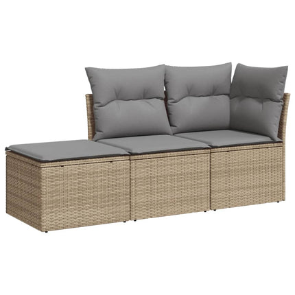 Soffgrupp för trädgården 3 delar med dynor beige konstrotting