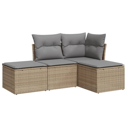 Soffgrupp för trädgård med dynor 4 delar beige konstrotting