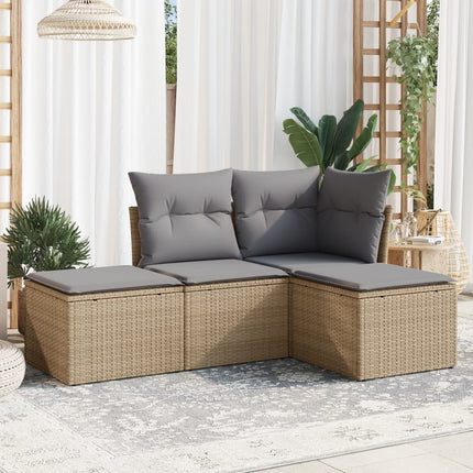 Soffgrupp för trädgård med dynor 4 delar beige konstrotting