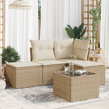 Soffgrupp för trädgården med dynor 5 delar beige konstrotting