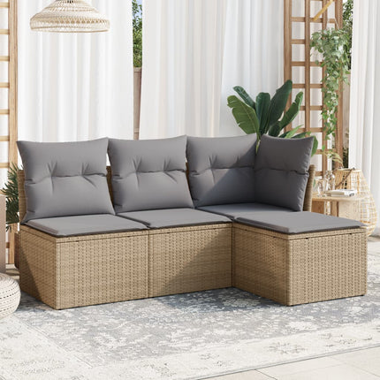Soffgrupp för trädgård med dynor 4 delar beige konstrotting
