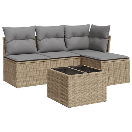 Soffgrupp för trädgården med dynor 5 delar beige konstrotting