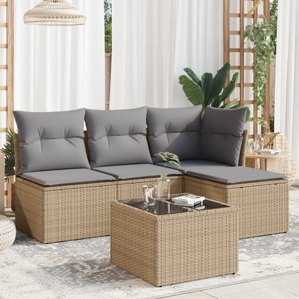Soffgrupp för trädgården med dynor 5 delar beige konstrotting