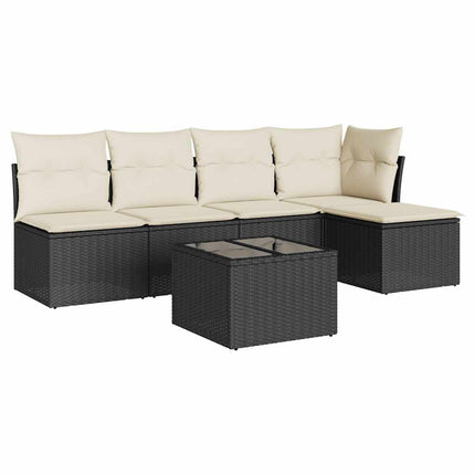 Loungegrupp med dynor 6 delar svart konstrotting