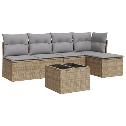 Soffgrupp för trädgården med dynor 6 delar beige konstrotting