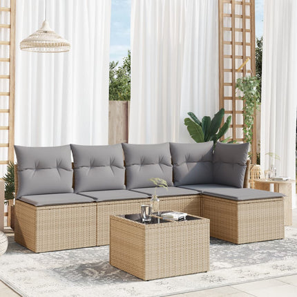 Soffgrupp för trädgården med dynor 6 delar beige konstrotting