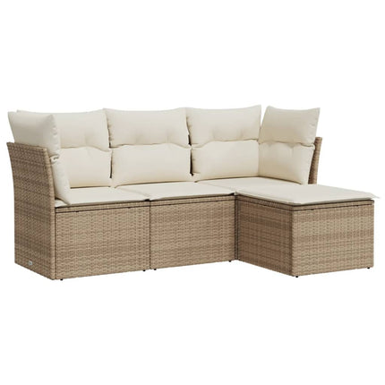 Soffgrupp för trädgård med dynor 4 delar beige konstrotting
