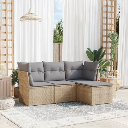 Soffgrupp för trädgård med dynor 4 delar beige konstrotting