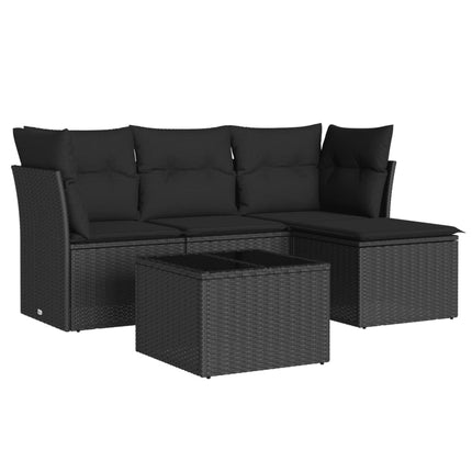 Loungegrupp för trädgården med dynor 5 delar svart konstrotting