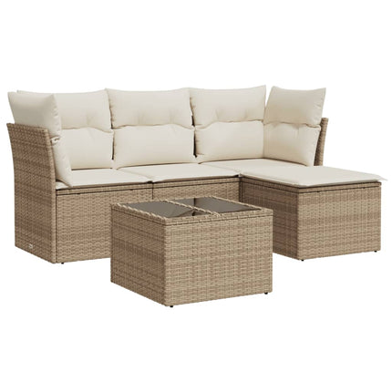 Soffgrupp för trädgården med dynor 5 delar beige konstrotting