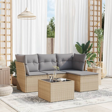 Soffgrupp för trädgården med dynor 5 delar beige konstrotting
