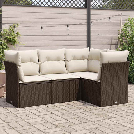 Loungegrupp för trädgården med dynor 4 delar konstrotting brun