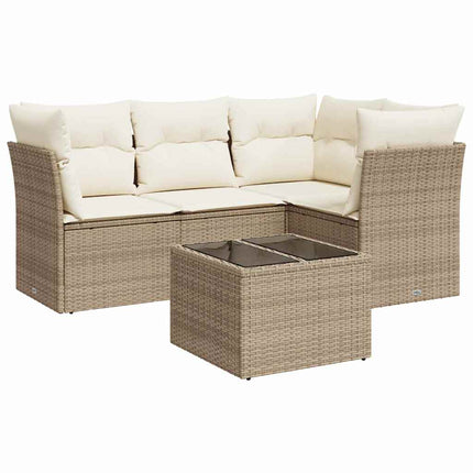 Soffgrupp för trädgården med dynor 5 delar beige konstrotting