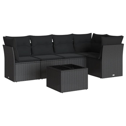 Loungegrupp med dynor 6 delar svart konstrotting