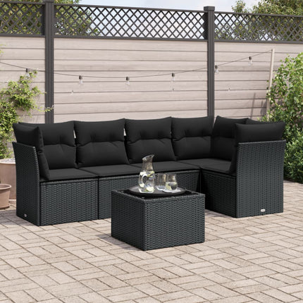 Loungegrupp med dynor 6 delar svart konstrotting