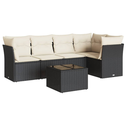 Loungegrupp med dynor 6 delar svart konstrotting