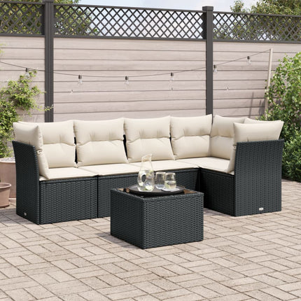 Loungegrupp med dynor 6 delar svart konstrotting