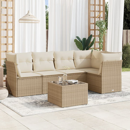 Soffgrupp för trädgården med dynor 6 delar beige konstrotting