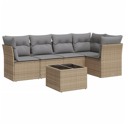 Soffgrupp för trädgården med dynor 6 delar beige konstrotting