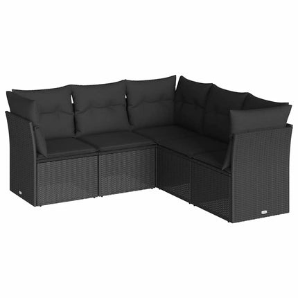 Loungegrupp för trädgården med dynor 5 delar svart konstrotting