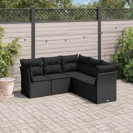 Loungegrupp för trädgården med dynor 5 delar svart konstrotting