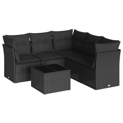 Loungegrupp med dynor 6 delar svart konstrotting