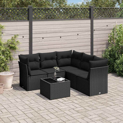 Loungegrupp med dynor 6 delar svart konstrotting