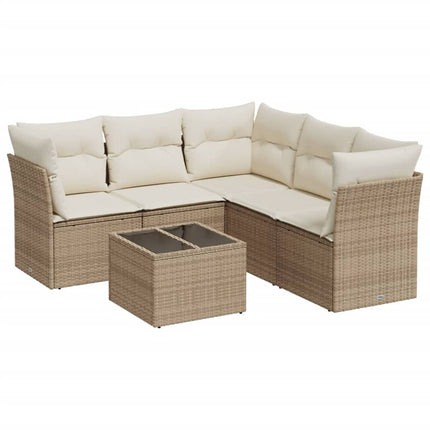 Soffgrupp för trädgården med dynor 6 delar beige konstrotting