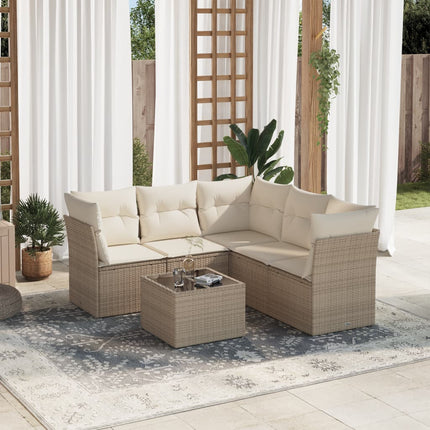 Soffgrupp för trädgården med dynor 6 delar beige konstrotting