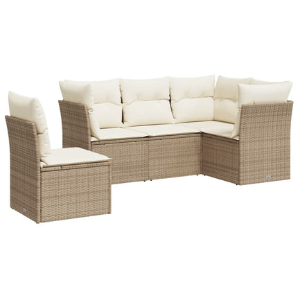 Soffgrupp för trädgården med dynor 5 delar beige konstrotting
