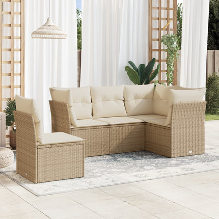 Soffgrupp för trädgården med dynor 5 delar beige konstrotting