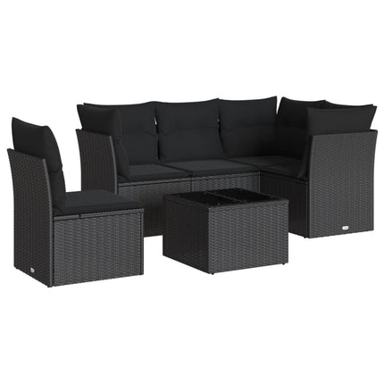 Loungegrupp med dynor 6 delar svart konstrotting