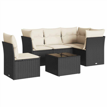 Loungegrupp med dynor 6 delar svart konstrotting