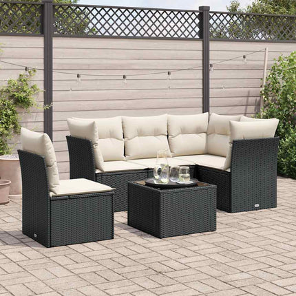 Loungegrupp med dynor 6 delar svart konstrotting