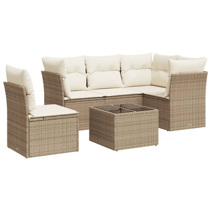 Soffgrupp för trädgården med dynor 6 delar beige konstrotting