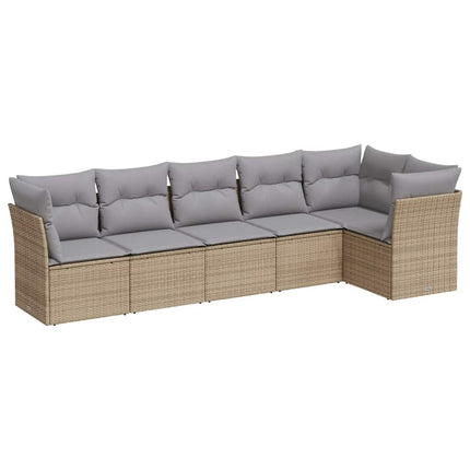 Soffgrupp för trädgården med dynor 6 delar beige konstrotting