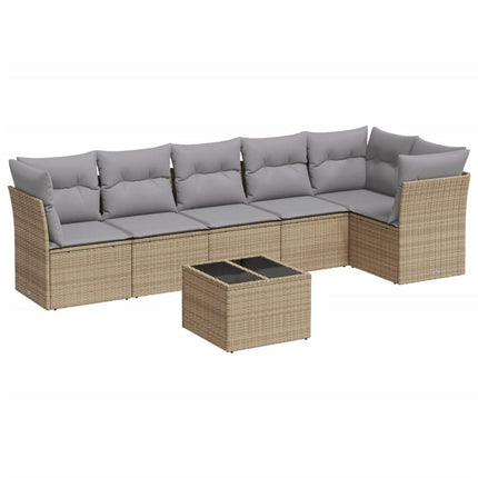 Matgrupp för trädgården med dynor 7 delar beige konstrotting