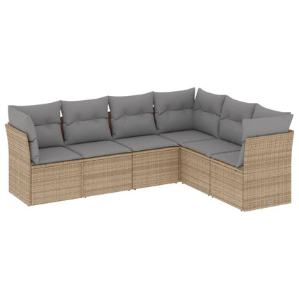 Soffgrupp för trädgården med dynor 6 delar beige konstrotting