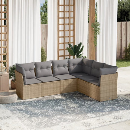 Soffgrupp för trädgården med dynor 6 delar beige konstrotting