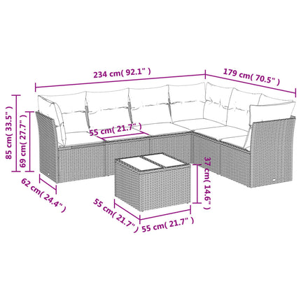 Soffgrupp för trädgården med dynor 7 delar svart konstrotting