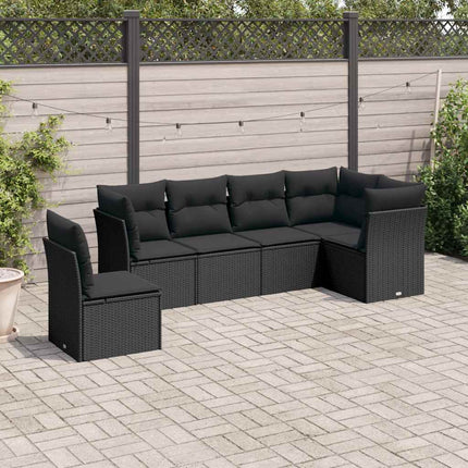 Loungegrupp med dynor 6 delar svart konstrotting