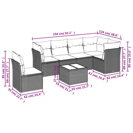 Soffgrupp för trädgården med dynor 7 delar grå konstrotting