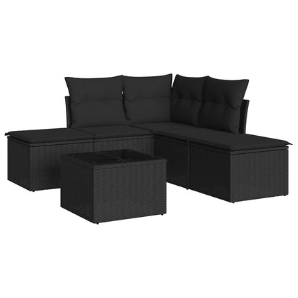Loungegrupp med dynor 6 delar svart konstrotting