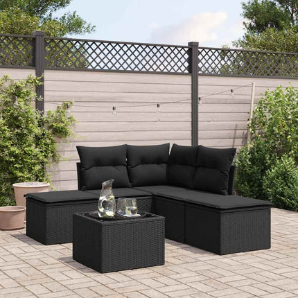 Loungegrupp med dynor 6 delar svart konstrotting