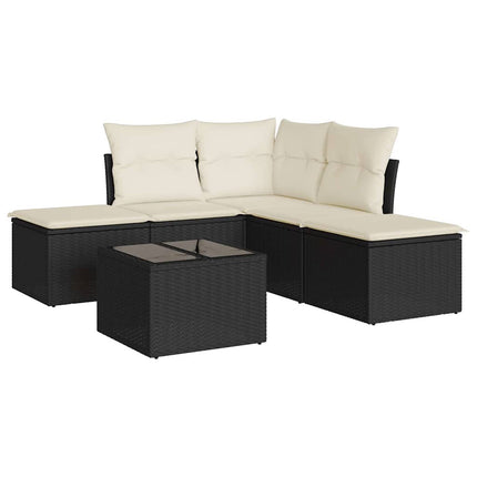 Loungegrupp med dynor 6 delar svart konstrotting
