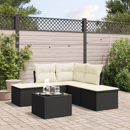 Loungegrupp med dynor 6 delar svart konstrotting