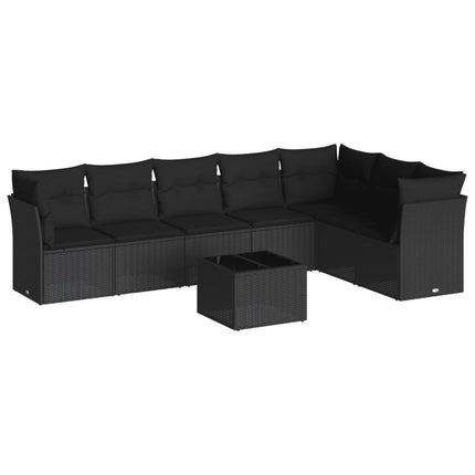 Loungegrupp för trädgården med dynor 8 delar svart konstrotting