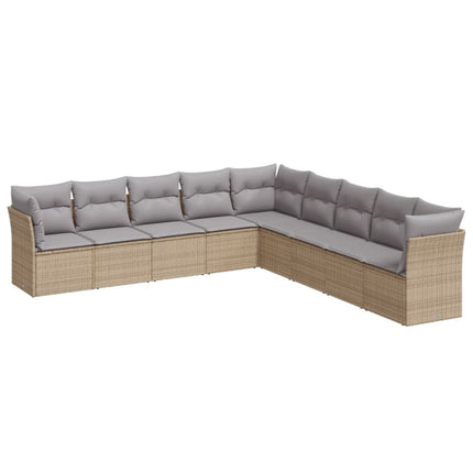 Soffgrupp för trädgården med dynor 9 delar beige konstrotting