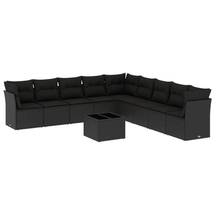 Loungegrupp 10 delar med svarta dynor konstrotting